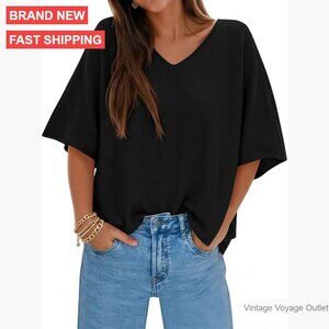 Oversized V-Neck Batwing Sleeve Summer Sweater Lightweight Knit Top